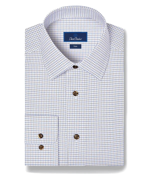 Blue and Chocolate Dobby Check Dress Shirt