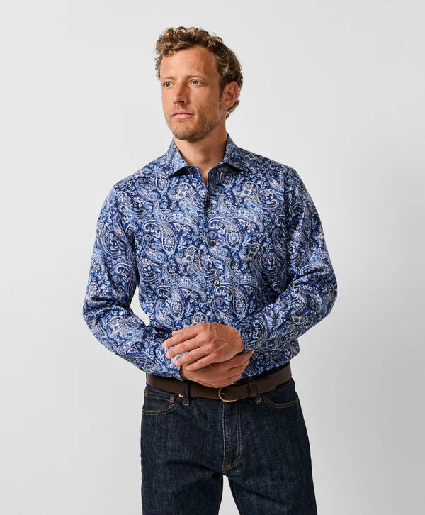 Navy & Chocolate Paisley Sport Shirt