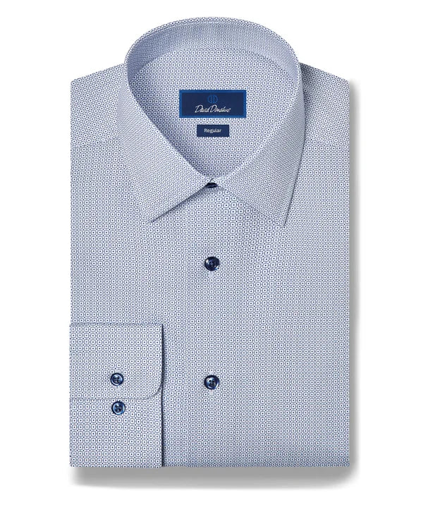 White Navy Geometric Print Dress Shirt