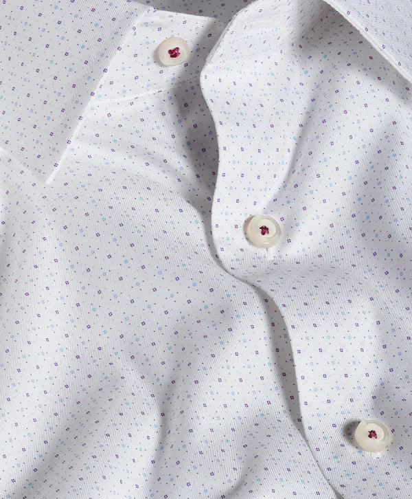 White and Purple Microneat Print Dress Shirt
