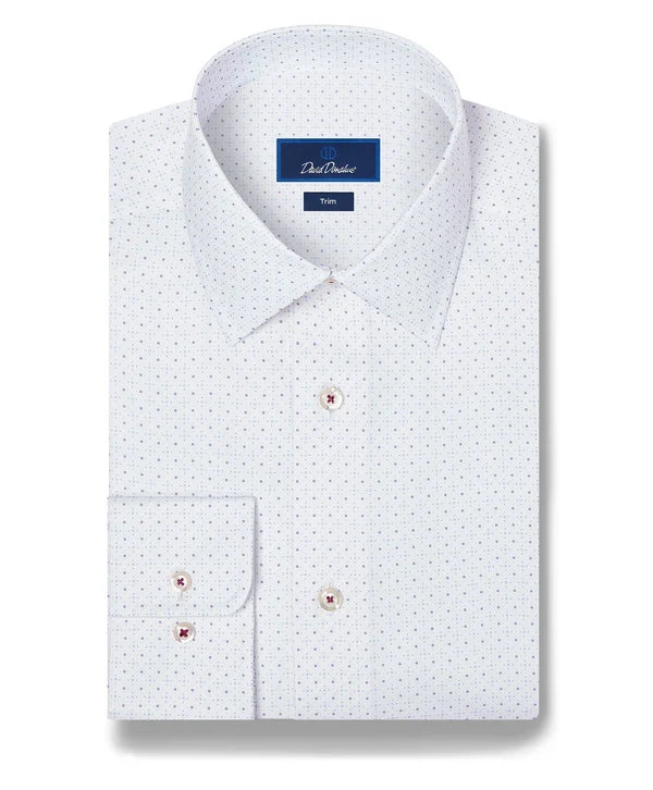 White and Purple Microneat Print Dress Shirt