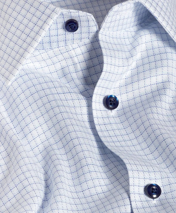 Blue and White Twill Check Dress Shirt