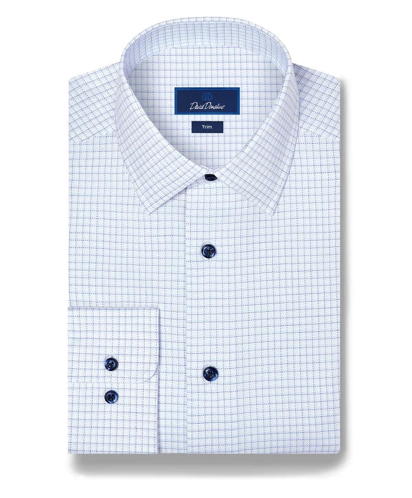 Blue and White Twill Check Dress Shirt