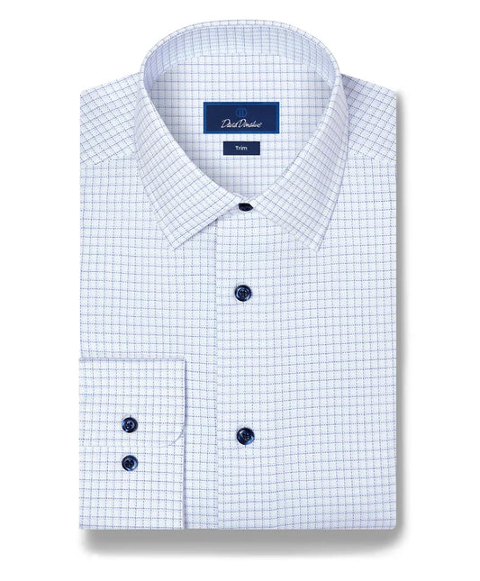 Blue and White Twill Check Dress Shirt