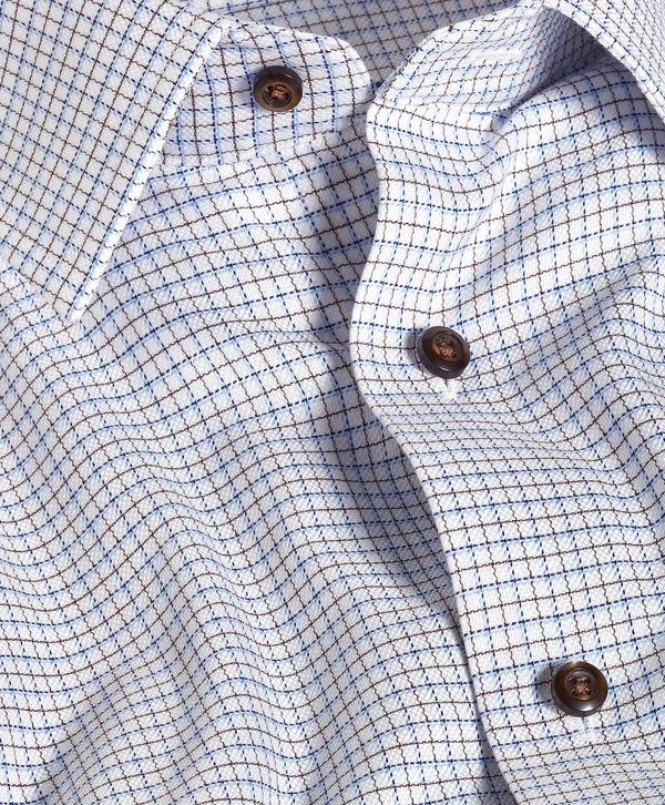 Blue and Chocolate Dobby Check Dress Shirt