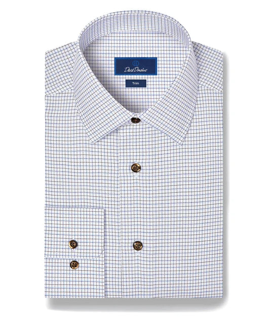Blue and Chocolate Dobby Check Dress Shirt