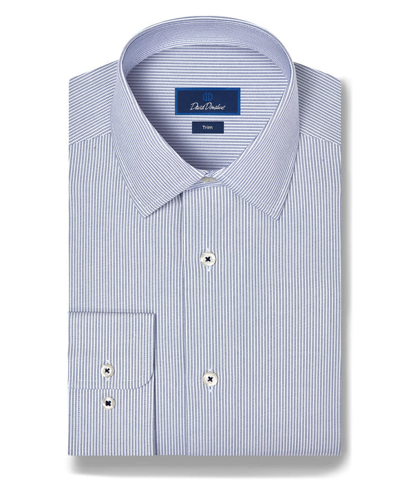 Navy and White Twill Stripe Stretch Dress Shirt