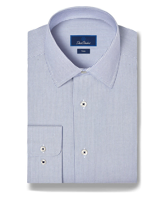 Navy and White Twill Stripe Stretch Dress Shirt