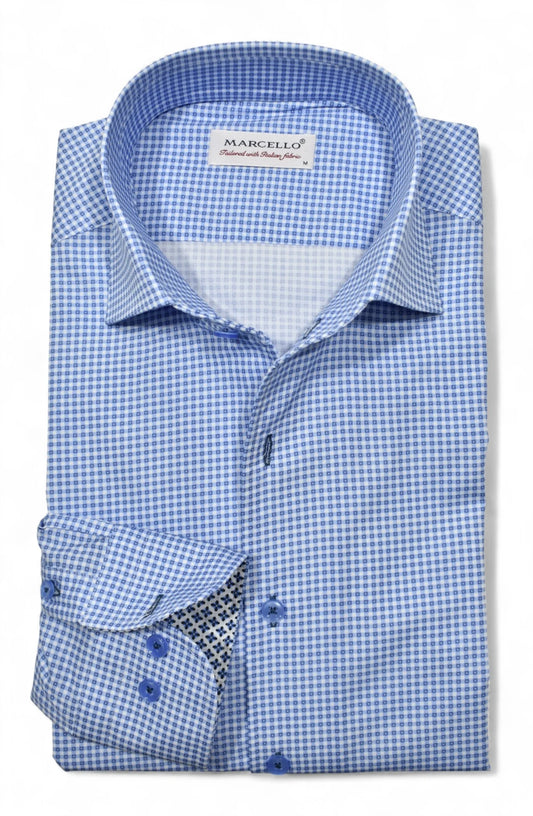 Shadow Check Roll Collar Long Sleeve Woven