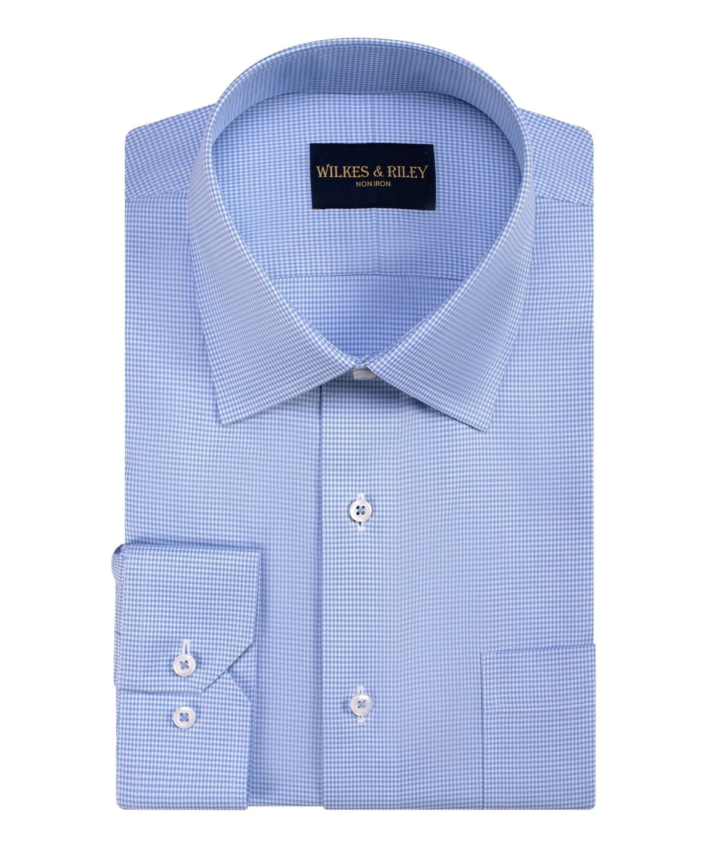 Blue Houndstooth Spread Collar Non-Iron Twill Dress Shirt